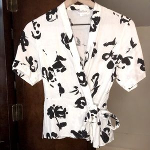 MaxMara Black and White Floral Wrap Top